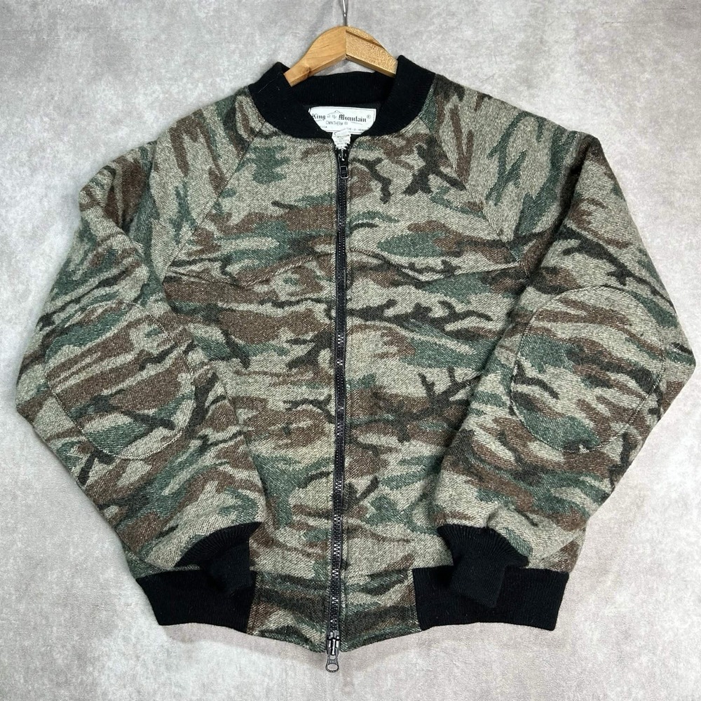 King Of The Mountain Omnitherm Wool Hunting Camo Jacket Mens Large Bomber Zip Up